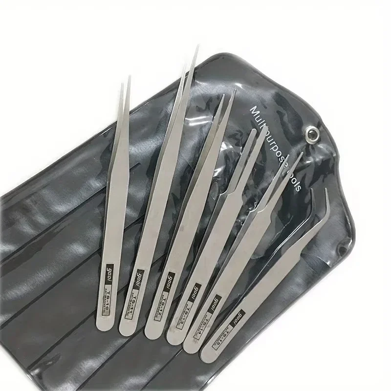 6pcs Stainless Steel Tweezers Repair Tool Industrial Precision Bent Straight Tweezers Repair Tool