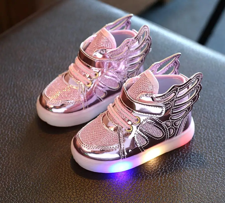 New Children Baby Luminous Shoes Boys Girls Flying Wing Light Up Colorful Glowing Sneakers Kids Leisure Sports Christmas size 21