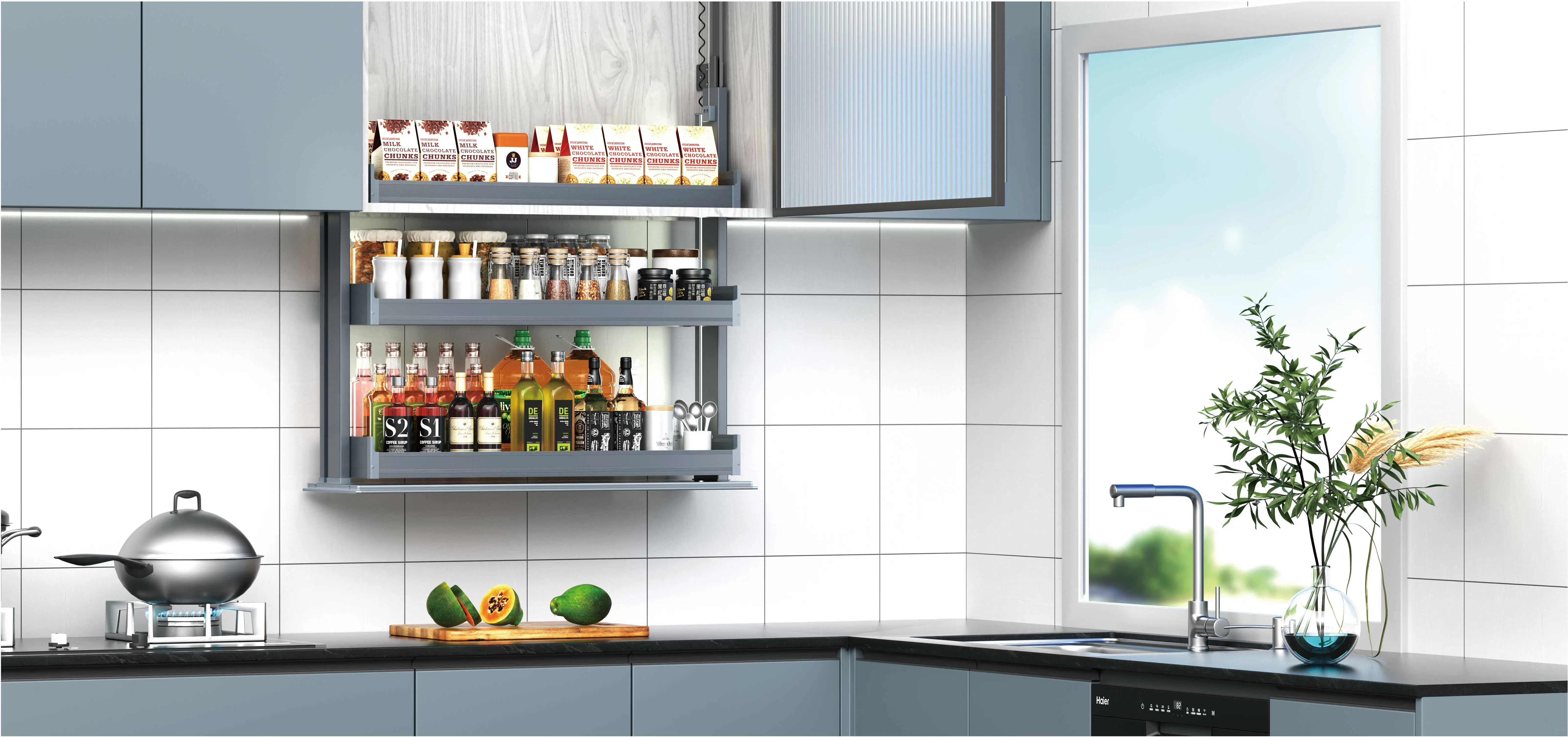 الذكية بهار بمحركات اكسسوارات المطبخ خزانة رفع سلة ذكي تخزين الرف المطبخ سلة قابلة للسحب مصعد #2