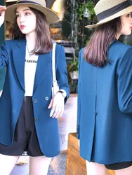 Women Chic Office Breasted Blazer Vintage Coat Solid Color Fashion Casual Fashion Long Sleeve Streetwear Tops 2022 New