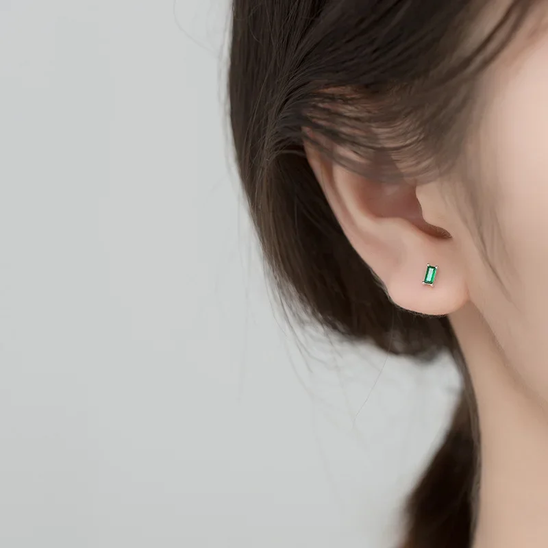 INZATT Real 925 Sterling Silver Square Emerald Zircon Stud Earrings  for Women Party Classic Fine Jewelry Minimalist Accessories