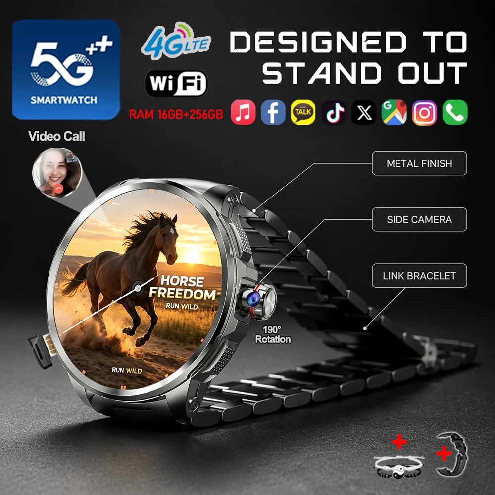 4G 네트워크 스마트워치 1.95인치 화면 8MP HD 화상 통화 2100mAh 16GB+256GB RAM 스포츠 모드 WIFI GPS 구글 앱 음악 스마트워치
