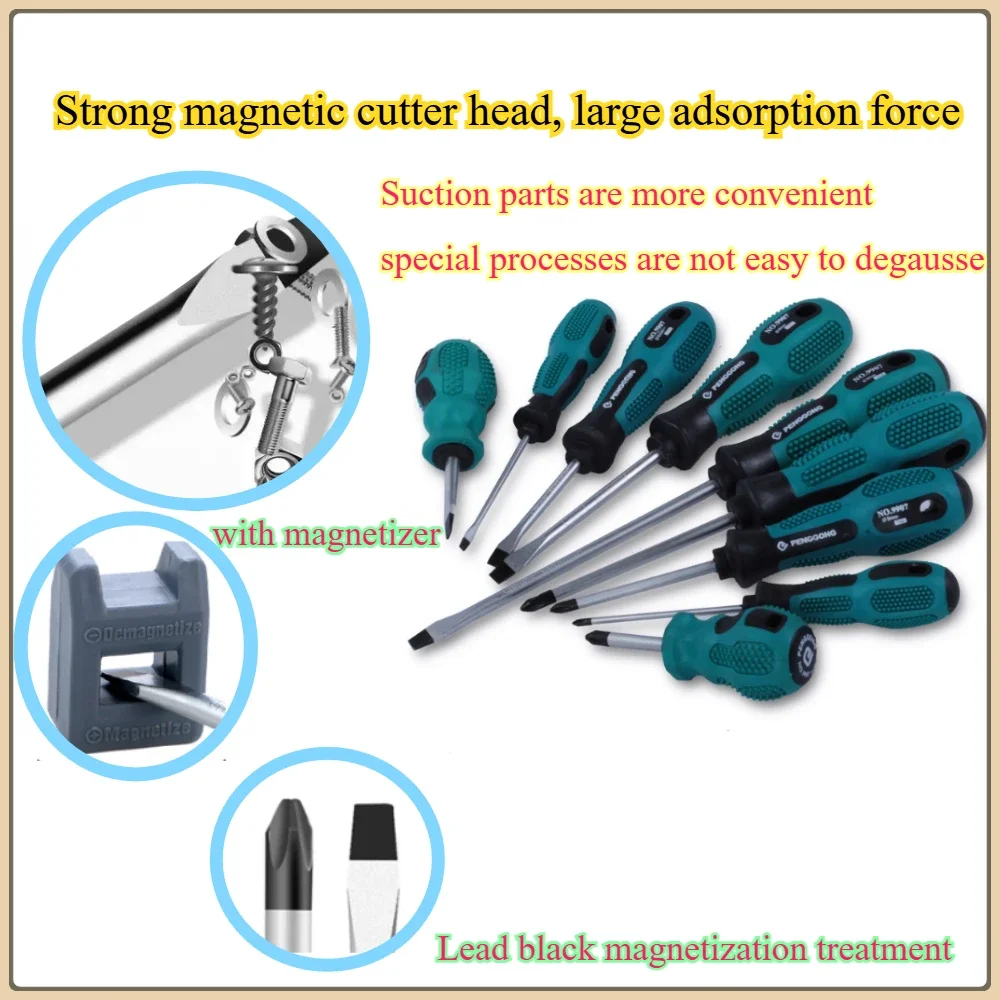 6‑8‑10Pcs Magnetic Screwdriver Set, Phillips & Flat Head With Magnetizer, Non‑Slip Handle Household Industrial Repair Hand Tools