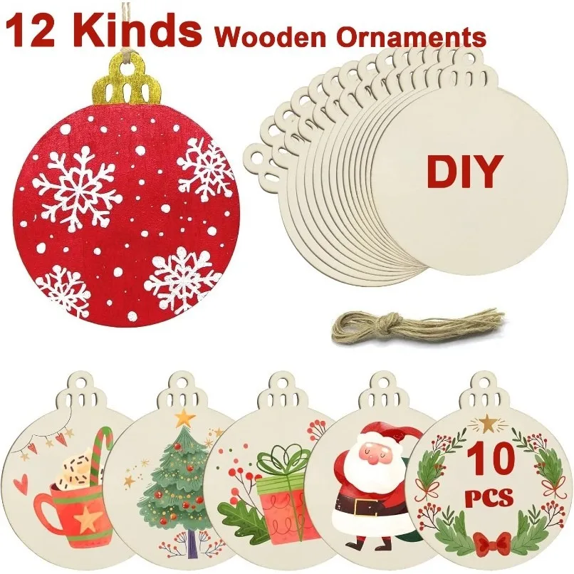 

10Pcs Wooden Chip Christmas Decoration Hanging Xmas Tree Pendants Ornaments for Home Decor Decor 2026 New Year Gift Accessories