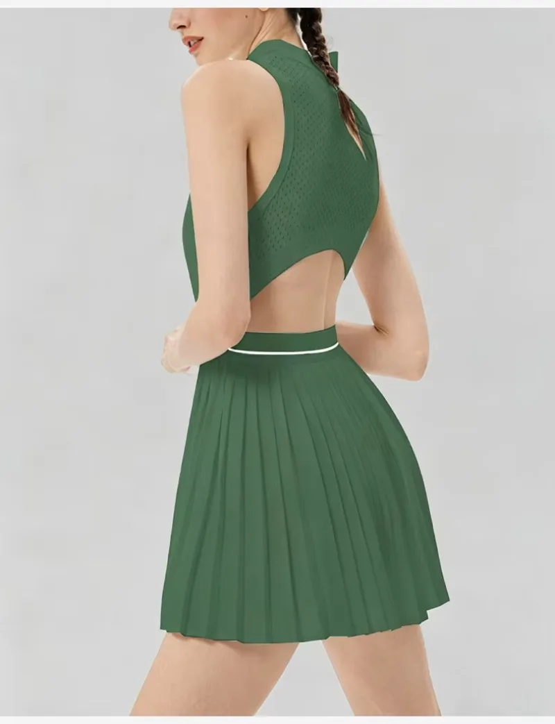 Damen-Tenniskleid mit Reißverschluss, Polokragen, integriertem BH und kurzen Ärmeln, atmungsaktives, ärmelloses Golf- und Sportkleid, schnelltrocknend, dehnbar, ideal für sportliche Aktivitäten. – Detail 16