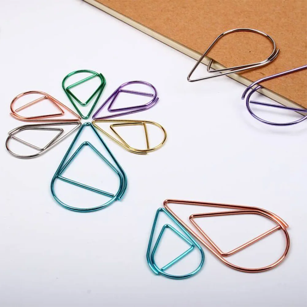 

100 Pcs Color Drop Shape Paperclips Metal Material Paper Clips Kawaii Cute Bookmark Clip Stationery Office School Supplies