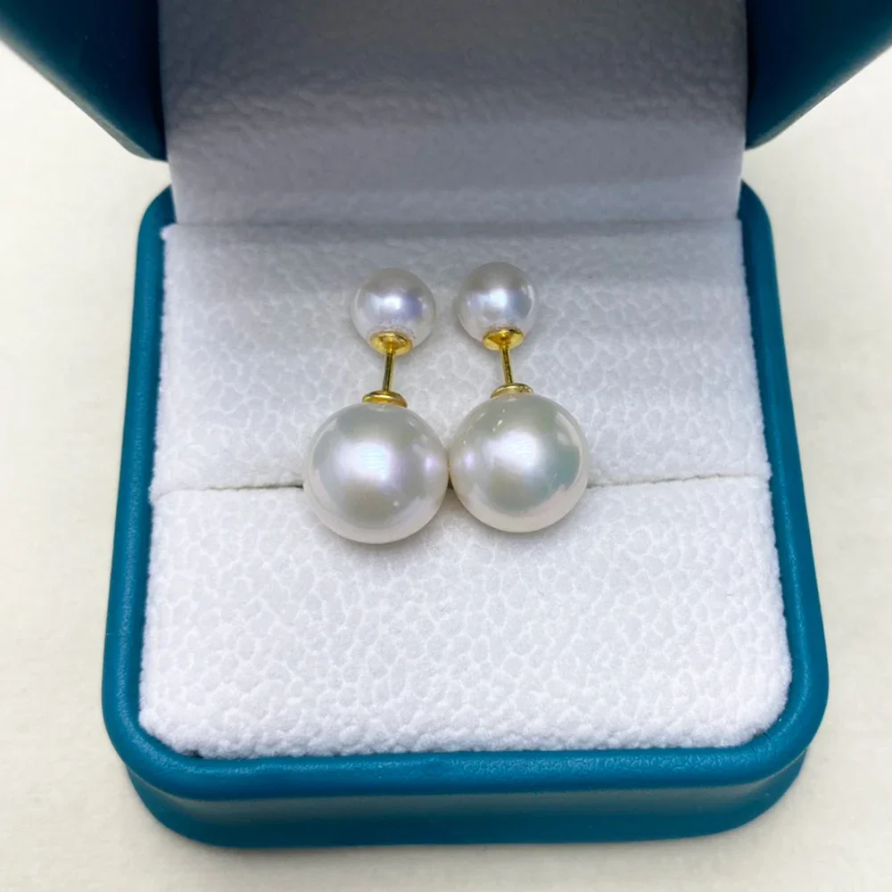 

Natural pearl earrings for women's high-end jewelry, AAA6-7mm+10-11mm Japanese round pearl 925 sterling silver earrings