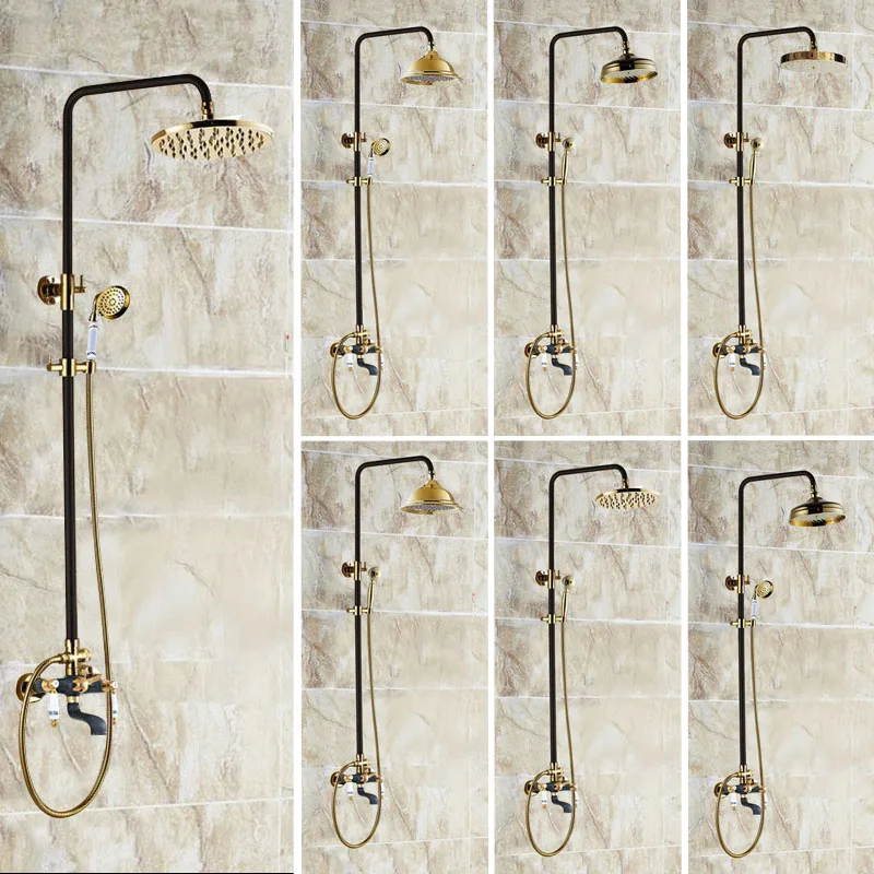 

Gold & Black Oil Rubbed Brass Dual Ceramic Levers Wall Mounted Bathroom Rainfall Rain Shower Faucet Set Bathtub Mixer Tap mzh409