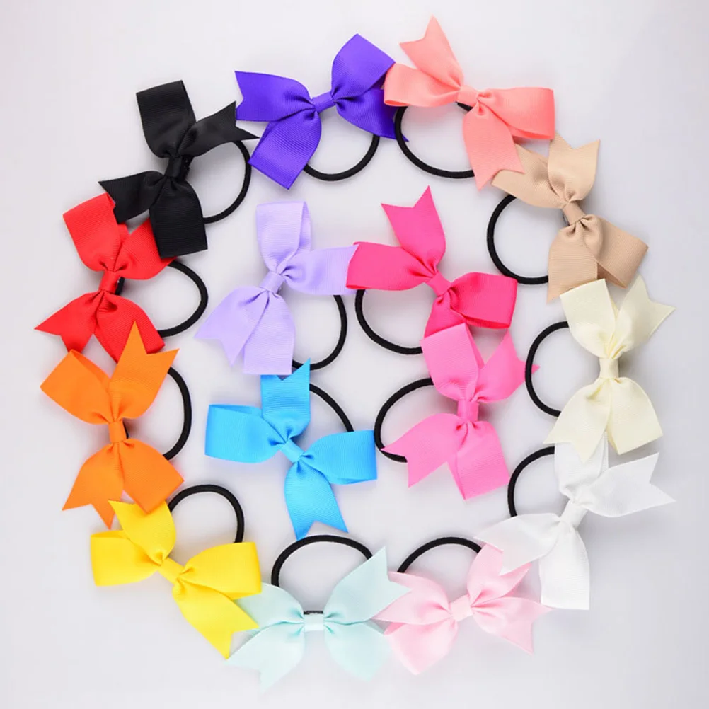 

16 Pcs Bowknot Hair Bands Bright Color Grosgrain Ribbon Elastic Clips Ponytail Holders Kids Hair Ties Toddler Teen Child Women