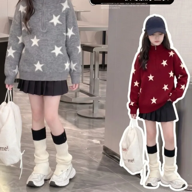 New children's clothing for spring, autumn, and winter 2026 with a stylish minimalist design five pointed star sweater
