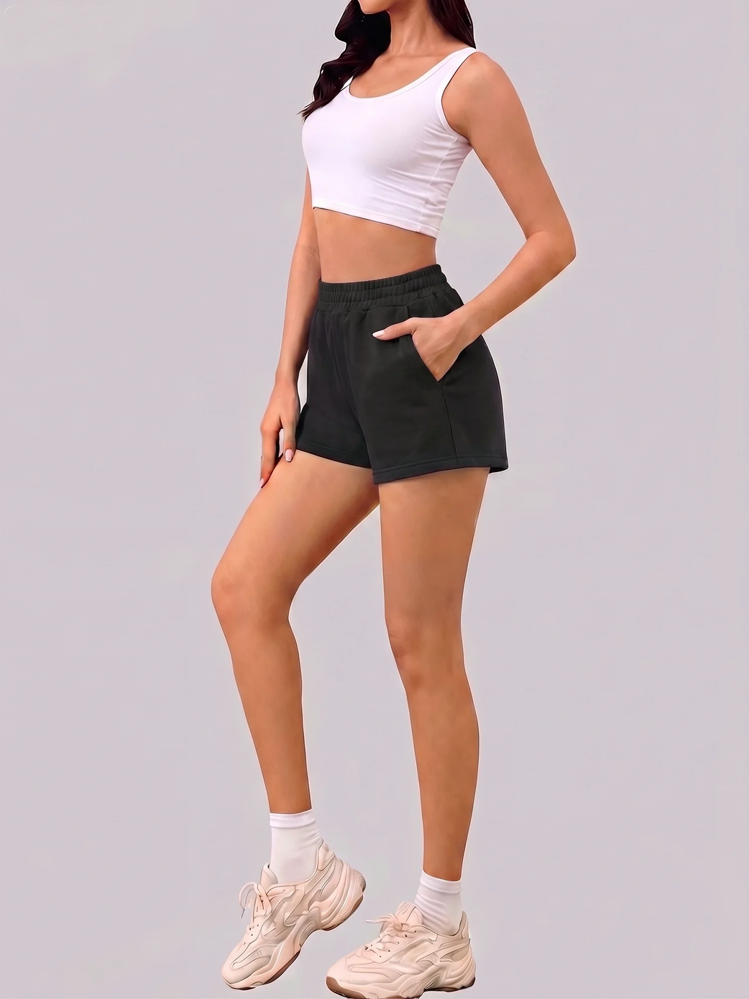Must-Have Casual Bottom Shorts, Side Pocket Elastic Drawstring Sweat Pants for All Weather Styling