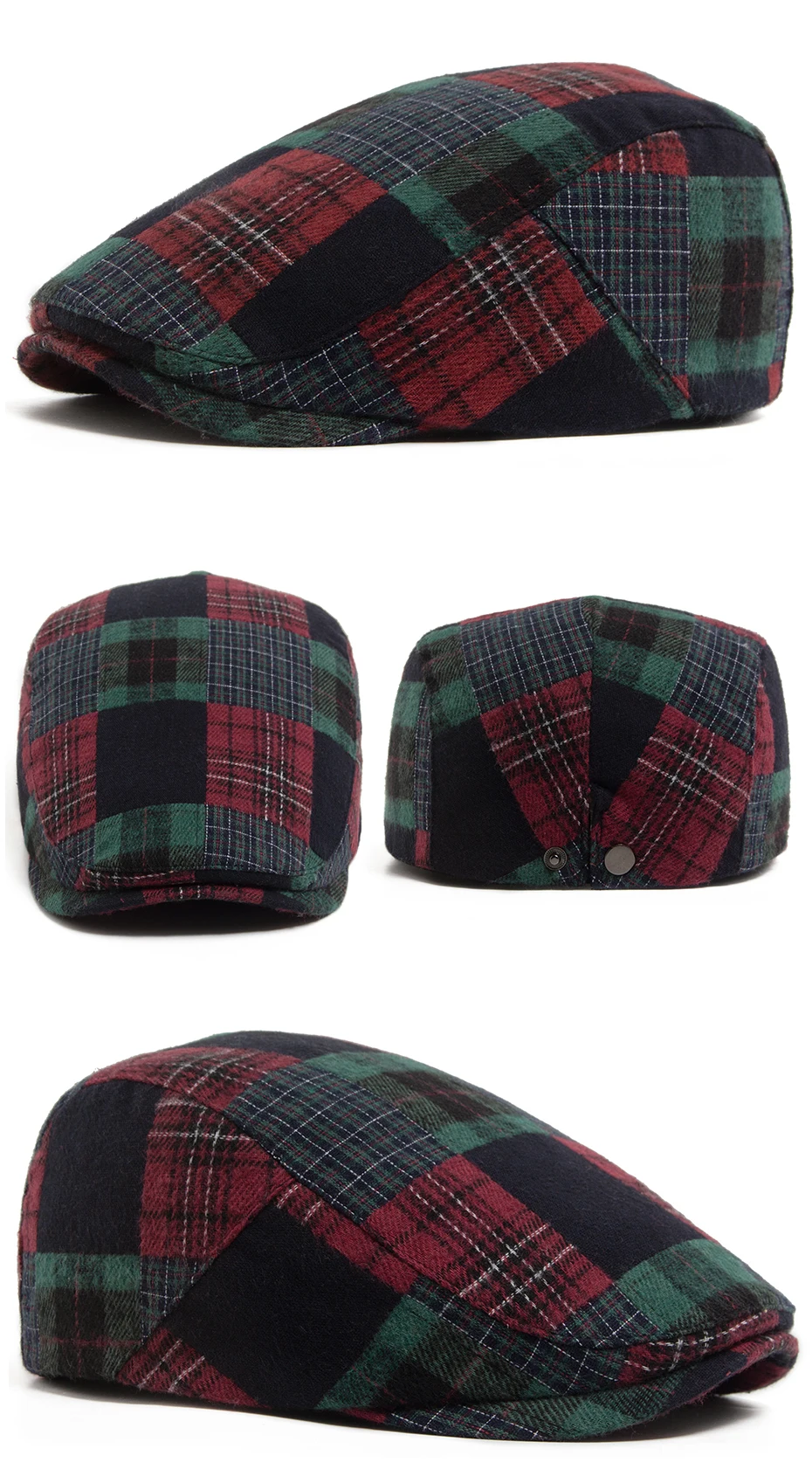 Neue Y2K Patchwork-Baskenmütze mit großem Karomuster, lässige Retro-Flatcap für Damen und Herren, modische Vintage-Hip-Hop-Newsboy-Mütze für Frühling und Herbst, Unisex – Detail 6