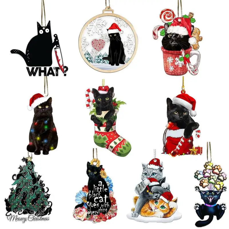 1pcs Christmas Cat Dog Animal Pendant Christmas Tree Decoration Pendant Holiday Party Children Gift Living Room Ornaments