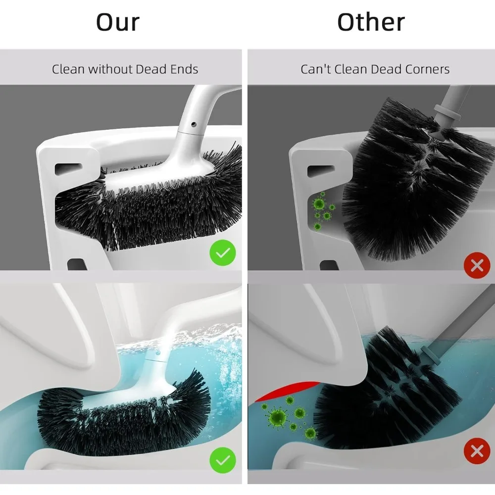 Toilet Bowl Brush Holder Set: Bathroom Deep Cleaning Toilet Cleaner Scrubber Under Rim with Curved Bristle for Dead Corner Clean - Hidden Rv Toilet Decorative Accessories with Caddy- White view 3