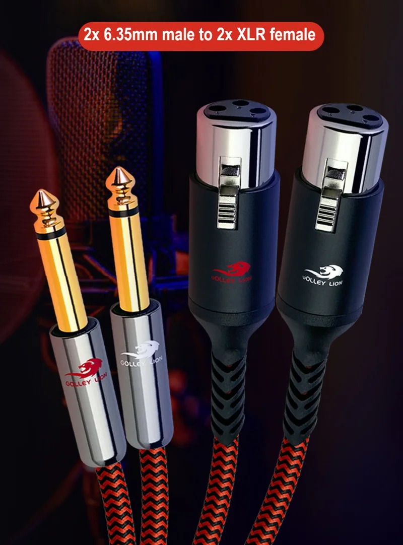Kabel Audio 2 XLR Female ke Dual 1/4'' TS Mono 6.35mm Male untuk Amplifier Mixer Konsol Home Theater Perangkat Hifi Kabel Berpelindung