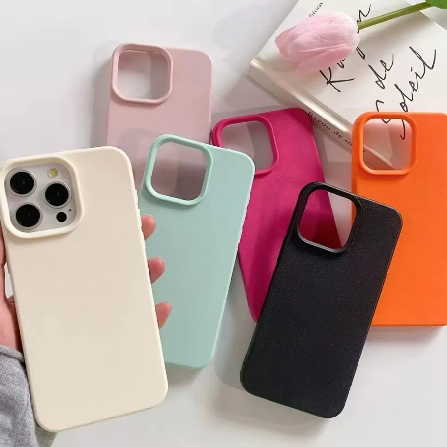 

Luxury Leather Lichee Pattern Phone Case For iPhone 17 Pro Max Air 16 15 14 13 12 11 17 Pro Funda Candy Solid Color Back Cover