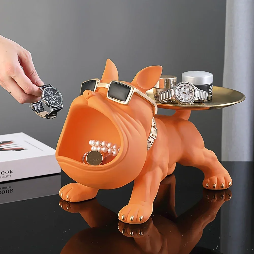 Resin Dog Statue Living Room Decor Dog Sculpture Table Tray Ornaments French Bulldog Figurine for Home Interior Desk Decoration