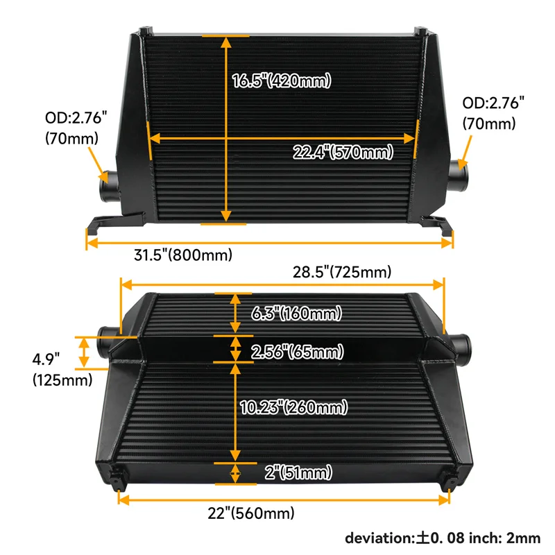 Fits for Audi A4 AIIroad B9 2.0TFSI A5 2.0T S4 S5 3.0T B9 EVO3 2018+ Front Mount Tube & Fin Intercooler Black