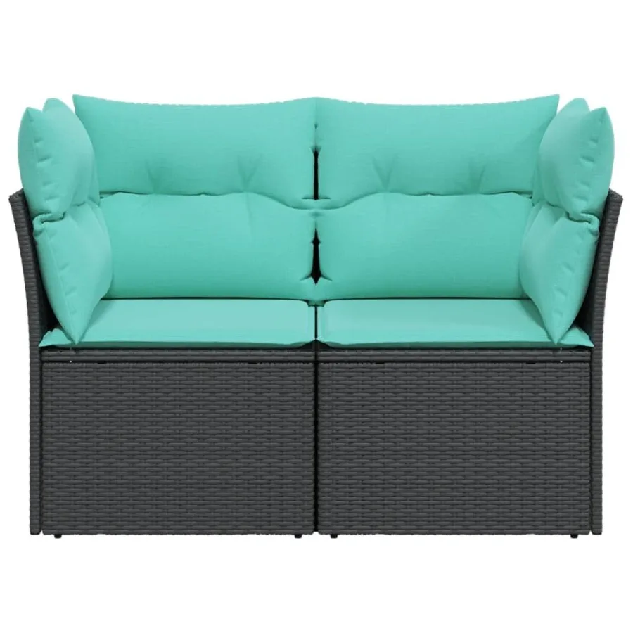 Terrassensofa mit Kissen, 2-Sitzer, schwarzes Poly-Rattan