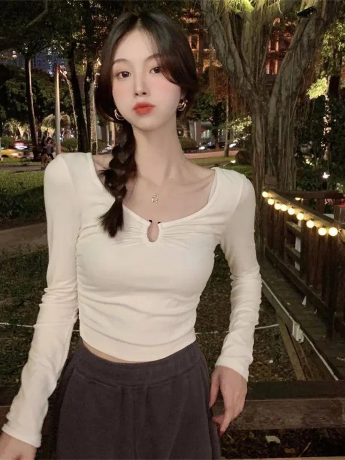 ort Svel U-Ne Long Sve T-Shirt Damen Frühling Herbst Schlankheitsbasis irt Design Pure Desire Koreanisches SLE-Top