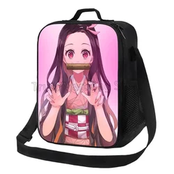 Anime Nezuko Insulated Lunch Box Cooler Lunch Bag Travel Portable Storage Bags Girls Reusable Leakproof Multifunctional Bento