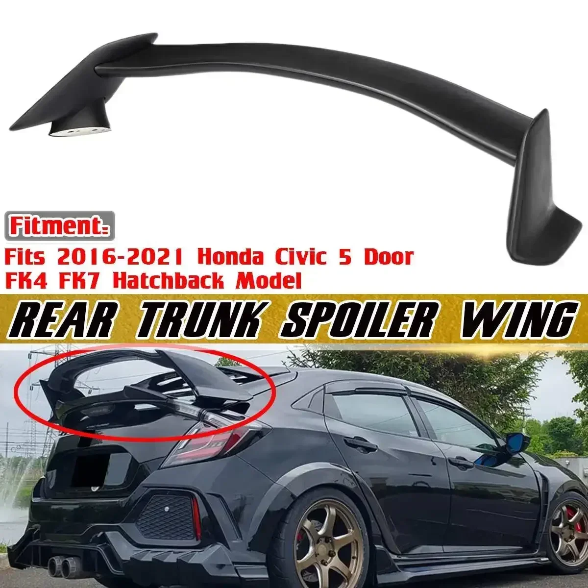 New Car Rear Spoiler Wing Lip Extension Rear Trunk Tail Spoiler Lip For Honda Civic 5 Door FK4 FK7 Hatchback 2016-2021 Body Kit