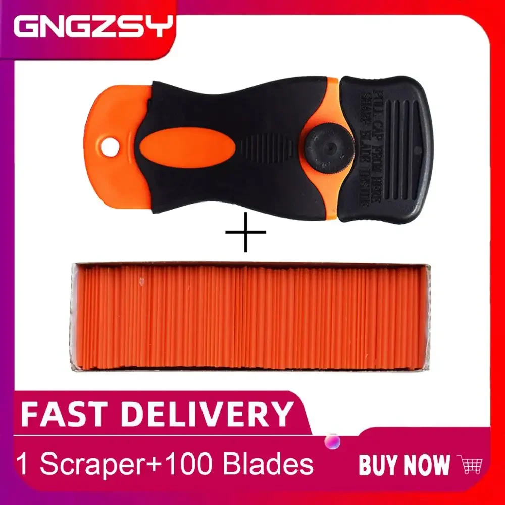 Carbon Fiber Car Tools Vinyl Car Wrap Razor Scraper+100Pcs Plastic Razor Blade Cleaning Squeegee Glue Film Sticker Remover E17+