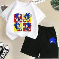 Animation Kids Cotton T-shirt Sonic The Hedgehog Boy Cartoon Cosplay Short-sleeved Suit Beach Pants Girl Breathable Sportswear