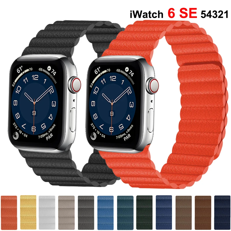 Leather Loop Strap for Apple Watch Band 45mm 44mm 40mm 38mm 42mm Magnetic Smartwatch belt Bracelet iWatch Series 3 4 6 SE 7 41mm