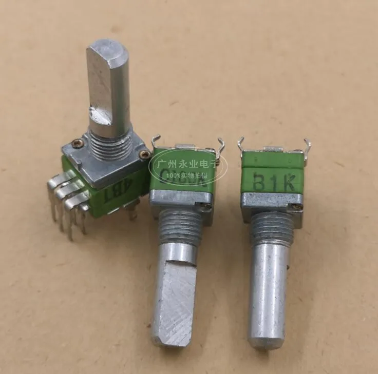 1 Piece RK097 Vertical Bent Foot Double 6 Feet Potentiometer Volume Adjustment B1K C100K Handle Length 20MMF