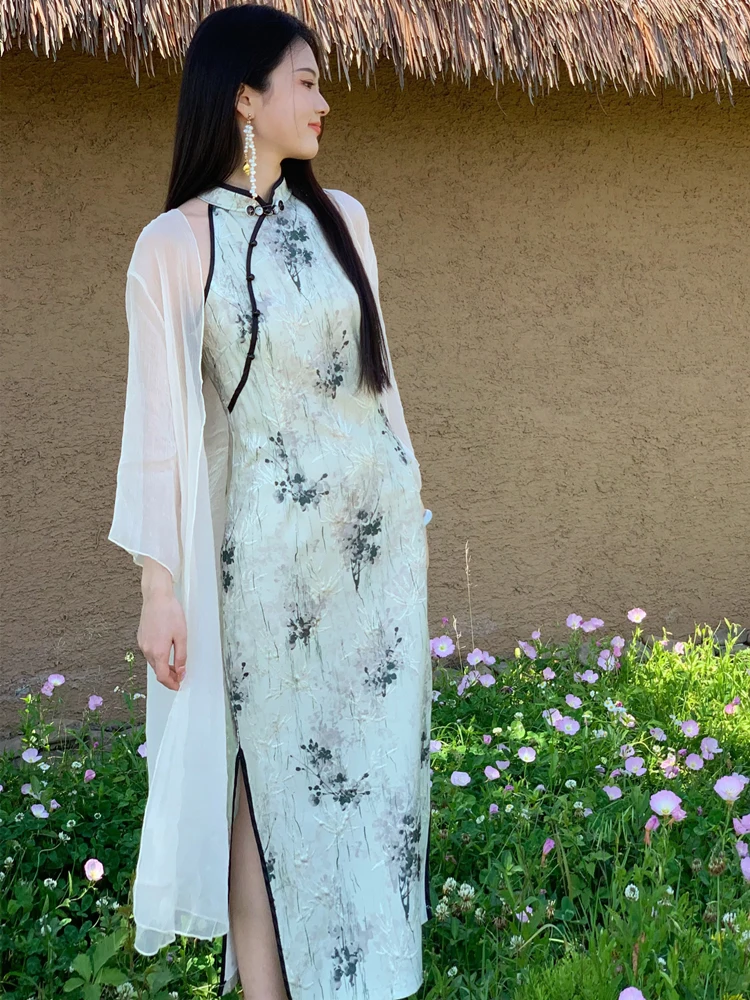 

Платье миди с высоким разрезом в акварельном стиле, китайский дизайн, для повседневной носки, материал: 00%