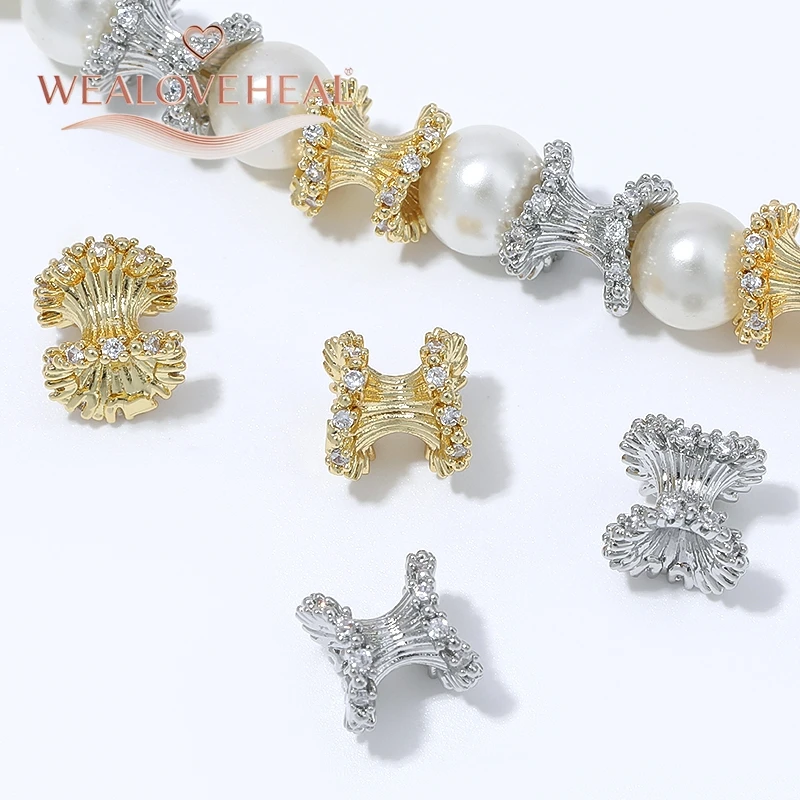 perlen für schmuckherstellung, 9x9mm Spulen-Abstandshalterperlen, 18K vergoldetes Messing, Micro-Pavé-Zirkonia, taillierte Abstandshalter für DIY Armband- und Halsketten-Schmuckherstellung – Detail 19