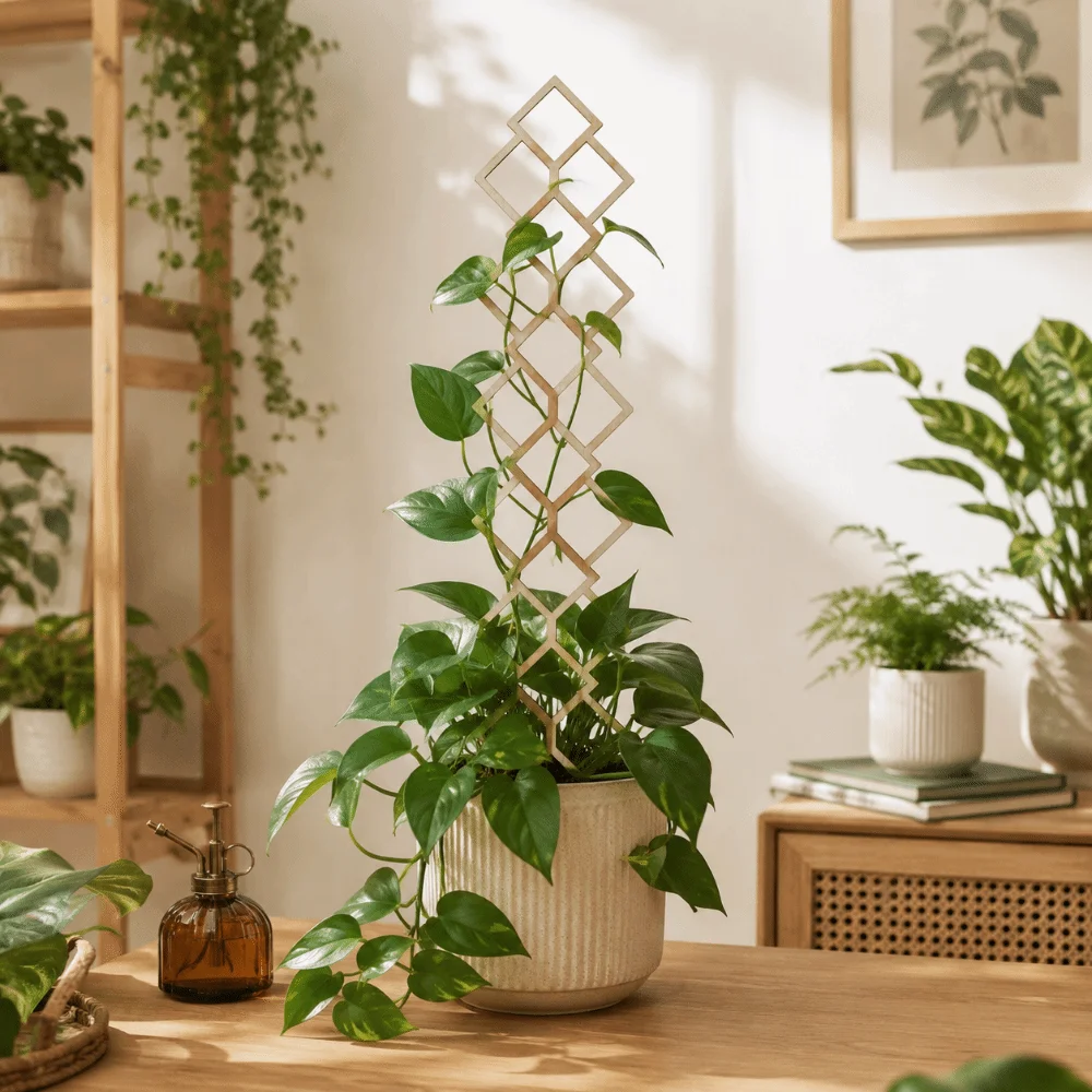 Wooden Garden Plant Trellis Climbing Stand Hollow Out Plant Support Rack Flowers Vine Geometric Potted Plant Climbing Rack