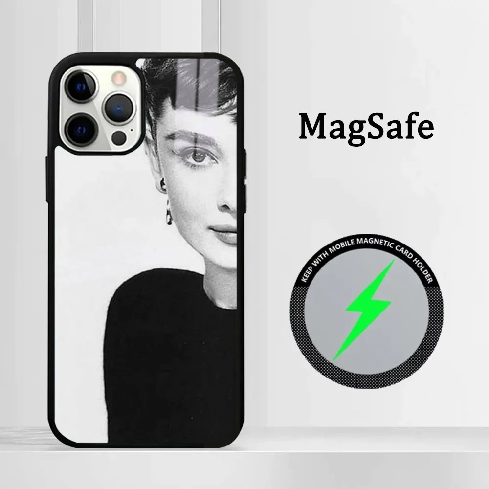 Actress A-Audrey H-Hepburn Phone Case For iPhone 15 14 13 12 11 Pro Max Plus Mini Mirror Magnetic Cover