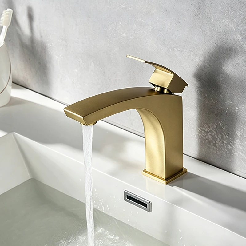 304 Stainless Steel Bathroom Basin Faucet Brushed Gold Cold Hot Water Mixer Tap Nordic Style Single Hole Vanity Sink Tap