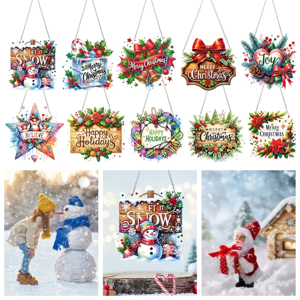 

Christmas 2D Flat DIY Rhinestone Diamond Art Window Pendants Special Shape Diamond Art Pendant Window Hanging Art for Home Decor