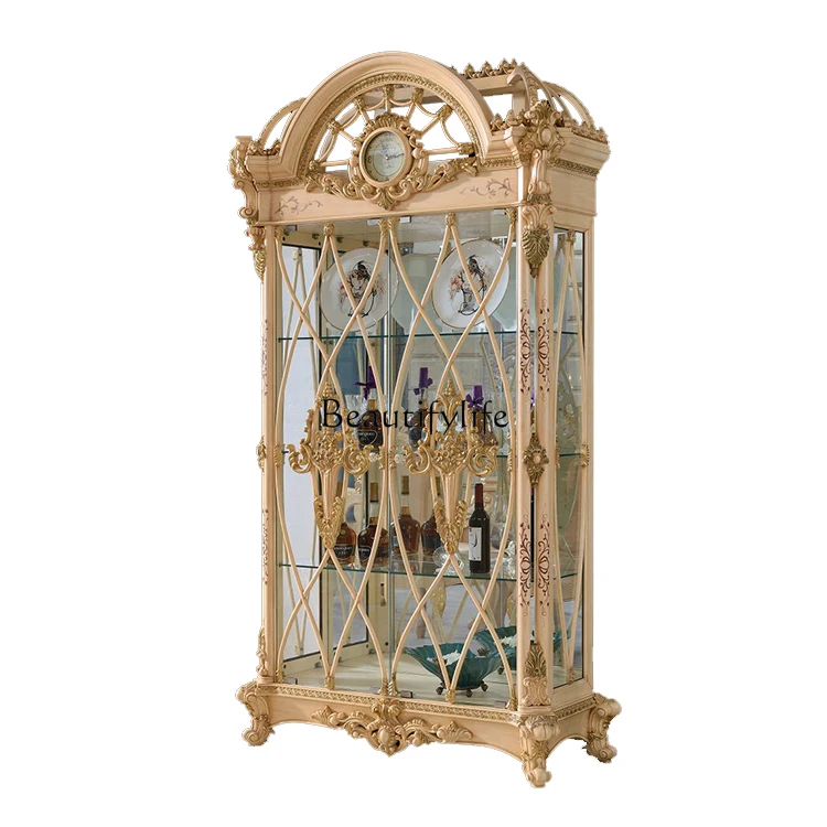 European-Style High-End Solid Wood Two-Door Glass Wine Cabinet Living Room Curio Cabinet