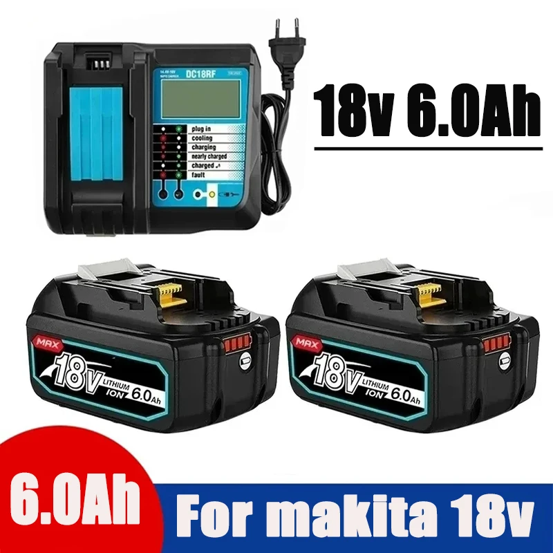 Rechargeable Battery BL1860B 18V 6000mAh Backup Battery For Makita 18VBL1860 BL1840 BL1850 Cordless Drill With DC18RF 3A Charger