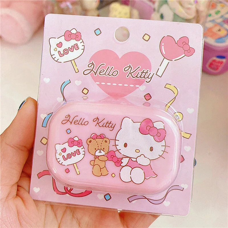 Sanrio-caja de lentes de contacto de dibujos animados, caja de herramientas portátil, Hello Kitty, Melody, Beauty Kuromi pupila, Mini caja de