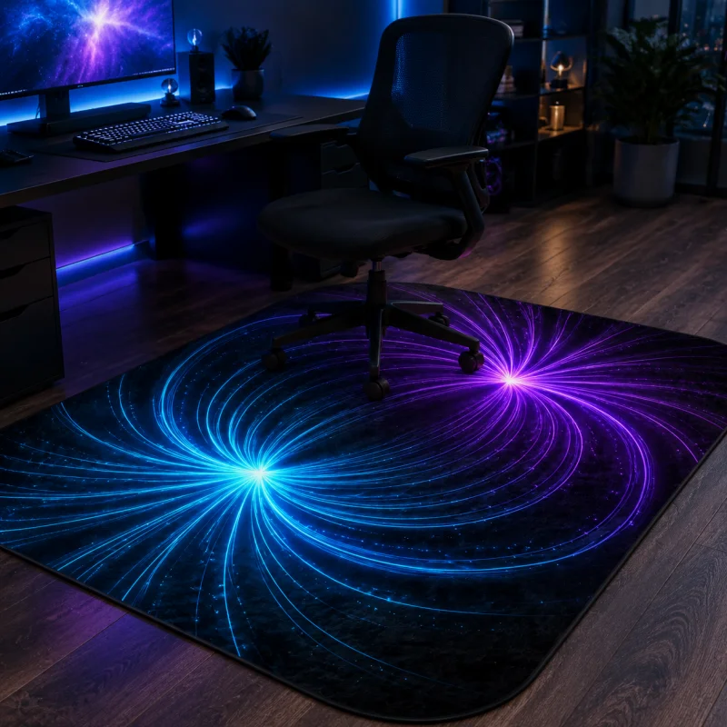 VIKAMA Cyber Blue Tech Circuit Gaming Chair Mat Non Slip Wear Resistant Large Floor Rug E-Sports Computer Desk Game Room Decor