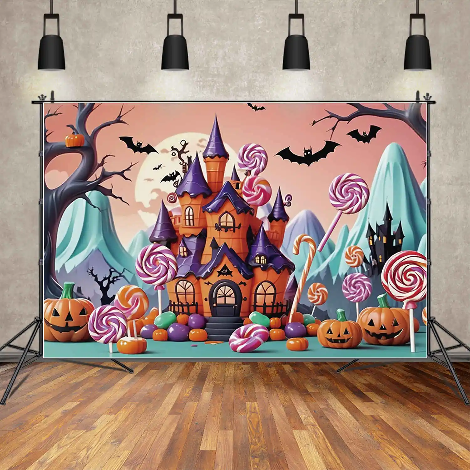 MOON.QG Halloween Photography Background Candyland Castle Bat Photocall Backdrop Baby Photo Studio Photobooth Supplies