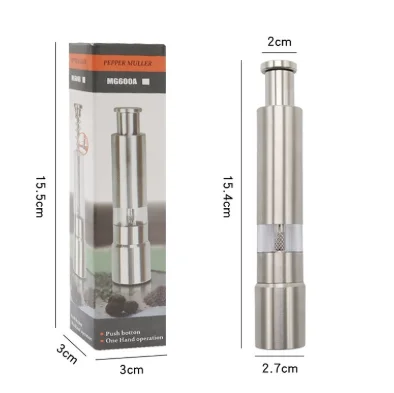 Manual Pepper Grinder Stainless Steel with Push Button for One Hand Operation Adjustable Grinding from Coarse to Fine