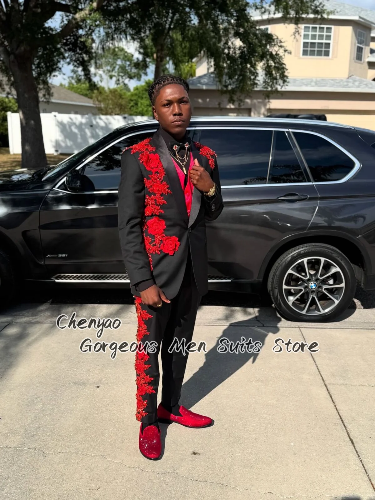 

High-End Rhinestone Embroidery Men Suits Customized Groom Tuxedos Party Elegant Male Blazers 2Pcs Formal Wedding ropa hombre