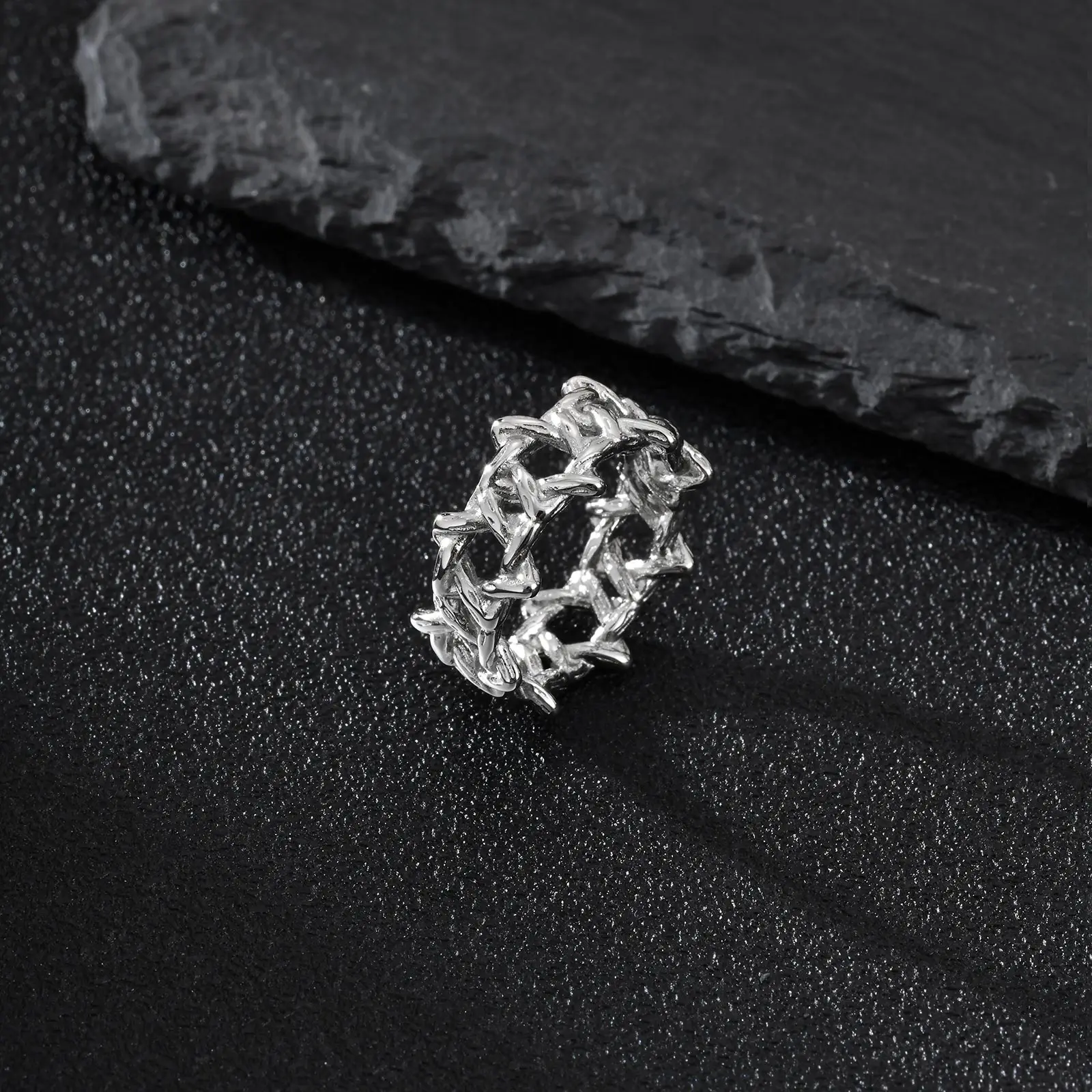 Personality Stainless Steel Irregular Thorns Ring for Men, Retro Punk Texture Six Pointed Star Ring, Geometric Hip-hop Jewelry