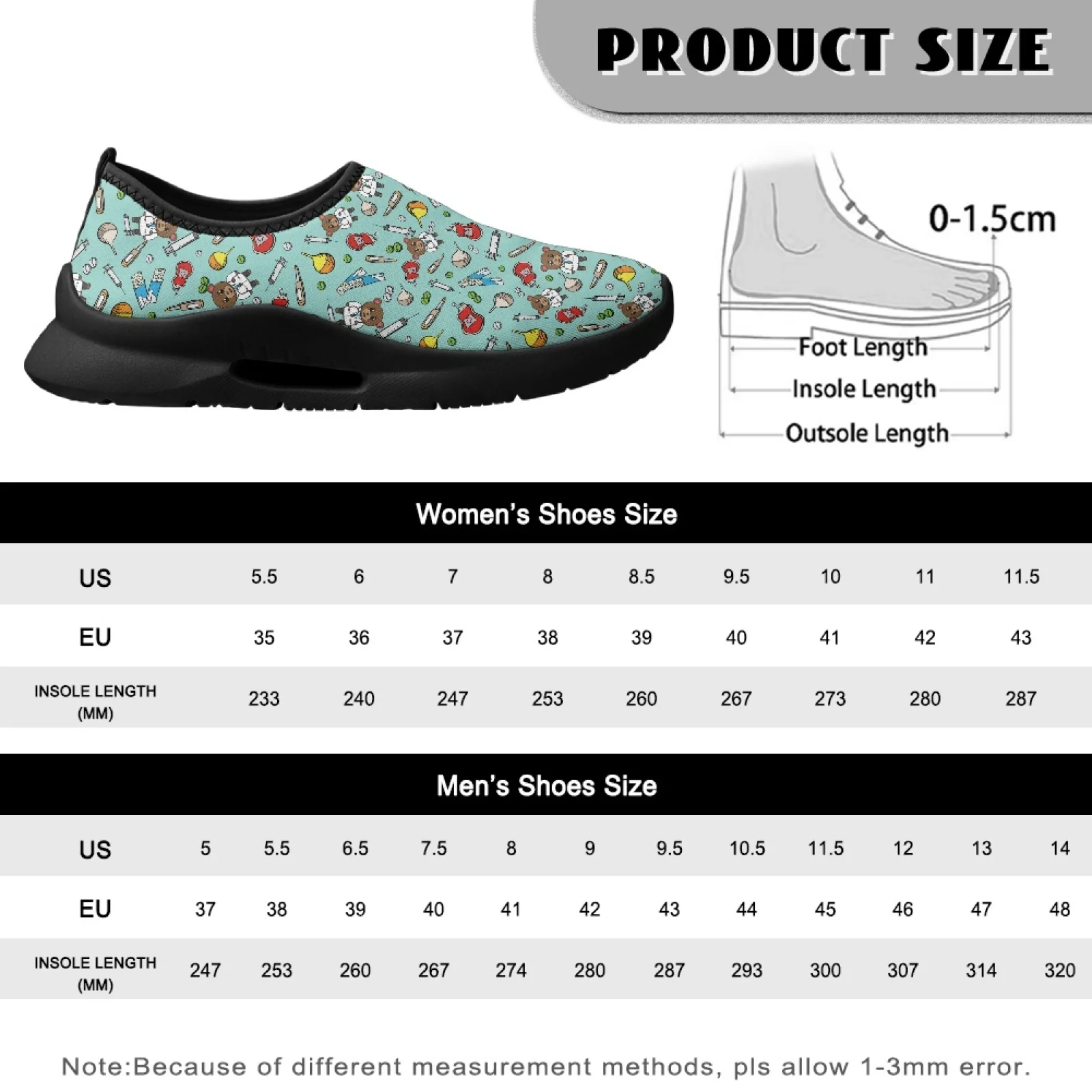 PENSTROLL Medical Bear Print Classic Lightweight Casual Walking Shoes Tennis Walking Skate Shoes for Men Travel Work