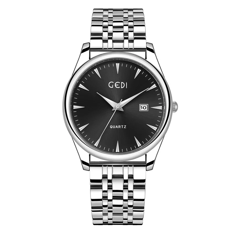Gedi Couple's Classic Steel Belt Watch Simple Advanced Calendar Waterproof Quartz Watch New Good-looking Watch