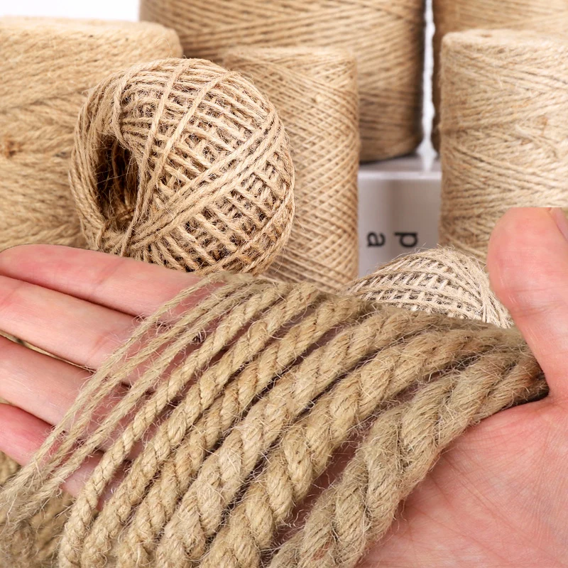 Cuerda de yute natural de 1-12mm, cinta para manualidades, cordón de yute vintage, hilo para decoración del hogar, bodas y fiestas, 10/30/50/100M