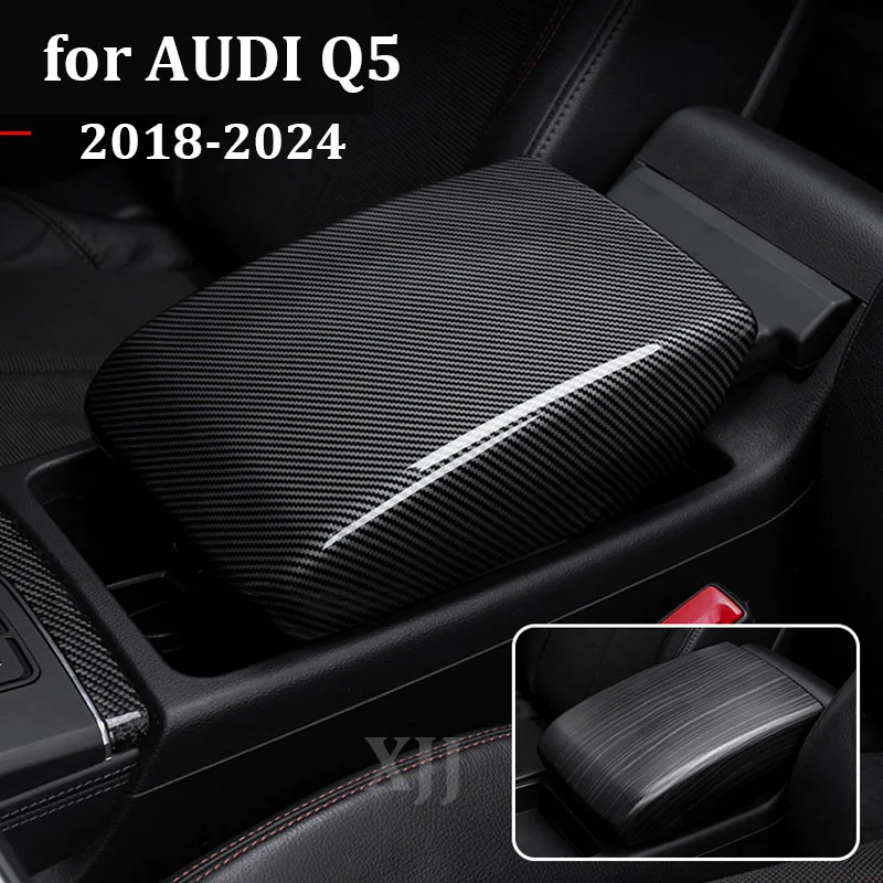 

For Audi Q5 2021 2022 2023 2024 2018 2019 2020 Armrest Case Central Rest Box Carbon Fiber Sheath Shell Gear Cover Accessories