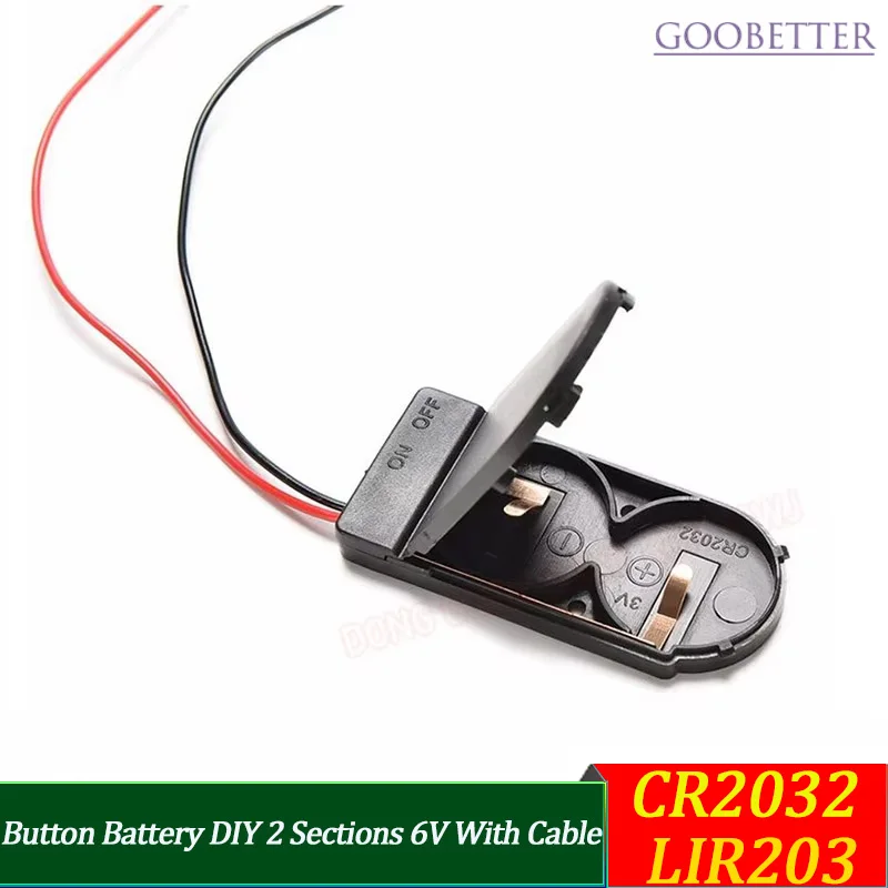 

2pcs CR2032 LIR203 Button Battery DIY 2 Sections 6V With Cable And Cover With Switch Flat Battery Holder Storage Case