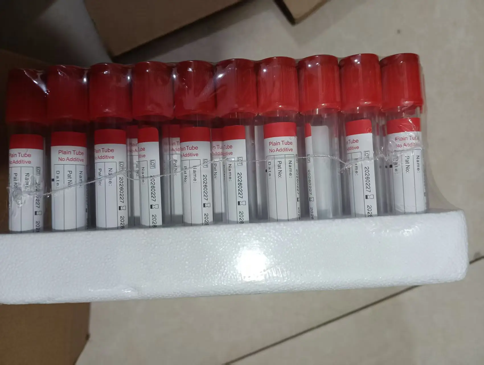 Disposable Vacuum Blood Collection Tube Plain Tube No Additive Red Cap 5ml 10ml Glass PP 100pcs/Pack Medical Lab Consumables